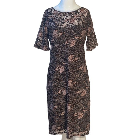 Vanilia Women's Paisley Dress Crew Neck Short Sleeve Black Brown Size 10 - Picture 1 of 11